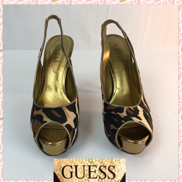 Guess Leopard Sling back Peep-Toe 5” Heels Size 8 - Picture 4 of 8